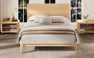 English Elm Mid-Century Bamboo Platform Bed Full Size Low Profile Frame with Tall Headboard Natural N701P446512N
