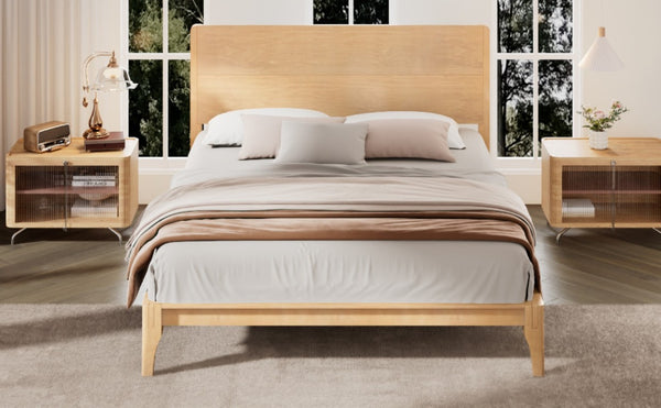 English Elm Mid-Century Bamboo Platform Bed Full Size Low Profile Frame with Tall Headboard Natural N701P446512N