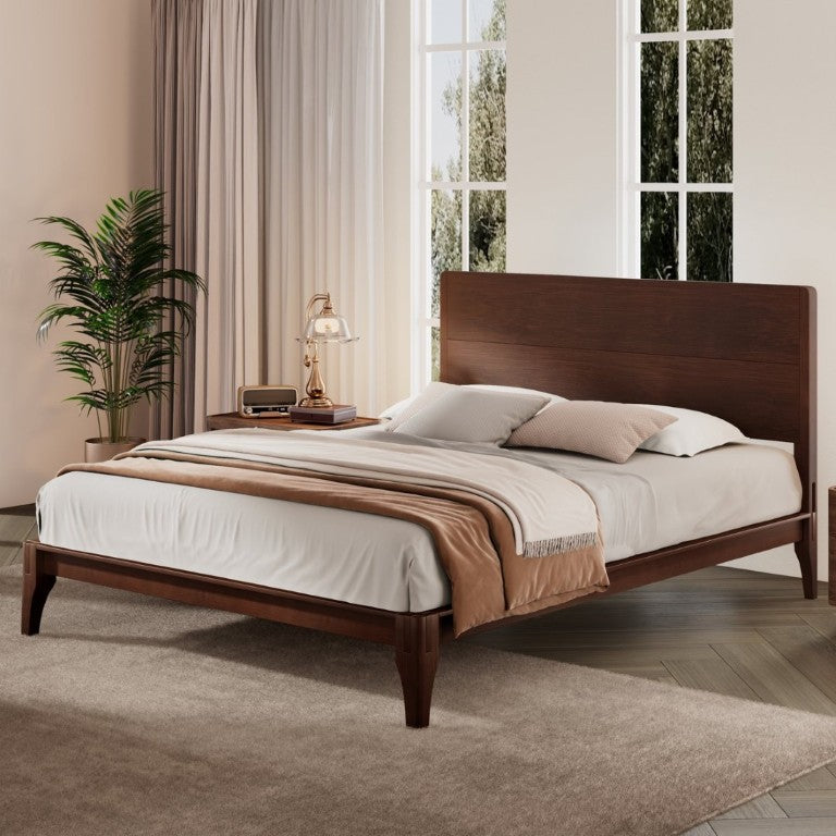 English Elm Mid-Century Bamboo Platform Bed Full Size Low Profile Frame with Tall Headboard Chocolate N701P446512Q