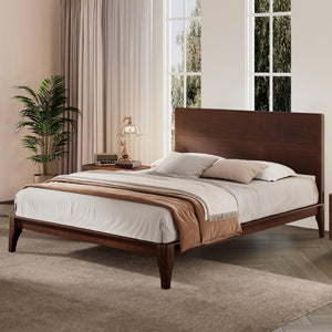 English Elm Mid-Century Bamboo Platform Bed Full Size Low Profile Frame with Tall Headboard Chocolate N701P446512Q
