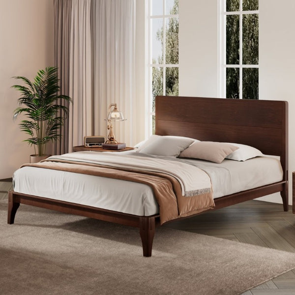 English Elm Mid-Century Bamboo Platform Bed Full Size Low Profile Frame with Tall Headboard Chocolate N701P446512Q