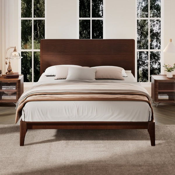 English Elm Mid-Century Bamboo Platform Bed Full Size Low Profile Frame with Tall Headboard Chocolate N701P446512Q