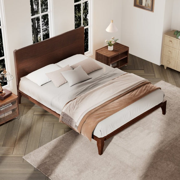 English Elm Mid-Century Bamboo Platform Bed Full Size Low Profile Frame with Tall Headboard Chocolate N701P446512Q