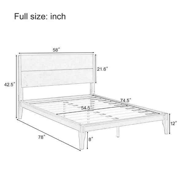 English Elm Mid-Century Bamboo Platform Bed Full Size Low Profile Frame with Tall Headboard Chocolate N701P446512Q
