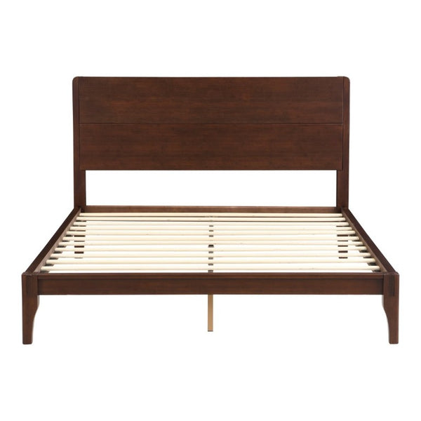 English Elm Mid-Century Bamboo Platform Bed Full Size Low Profile Frame with Tall Headboard Chocolate N701P446512Q