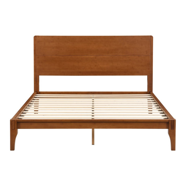 English Elm Mid-century Queen Platform Bed Sustainable Bamboo Frame Slatted Base No Box Spring Needed Brown N701P446513D