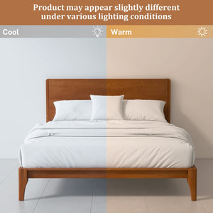 English Elm Mid-century Queen Platform Bed Sustainable Bamboo Frame Slatted Base No Box Spring Needed Brown N701P446513D