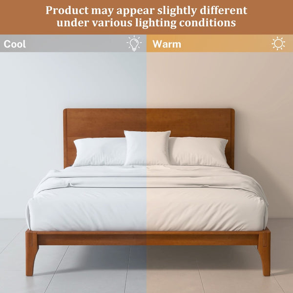 English Elm Mid-century Queen Platform Bed Sustainable Bamboo Frame Slatted Base No Box Spring Needed Brown N701P446513D