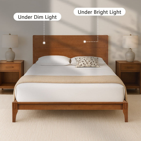 English Elm Mid-century Queen Platform Bed Sustainable Bamboo Frame Slatted Base No Box Spring Needed Brown N701P446513D