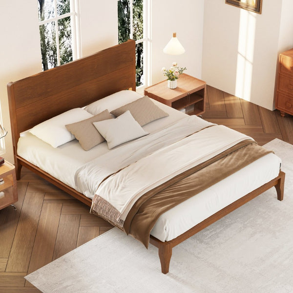 English Elm Mid-century Queen Platform Bed Sustainable Bamboo Frame Slatted Base No Box Spring Needed Brown N701P446513D