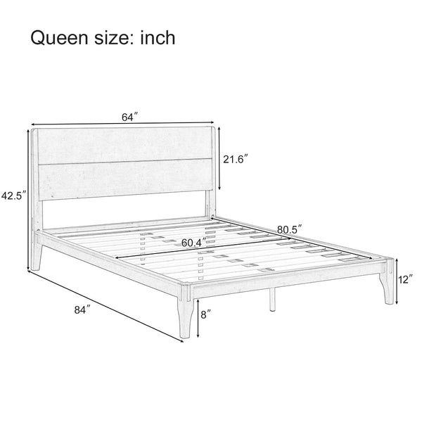 English Elm Mid-century Queen Platform Bed Sustainable Bamboo Frame Slatted Base No Box Spring Needed Brown N701P446513D