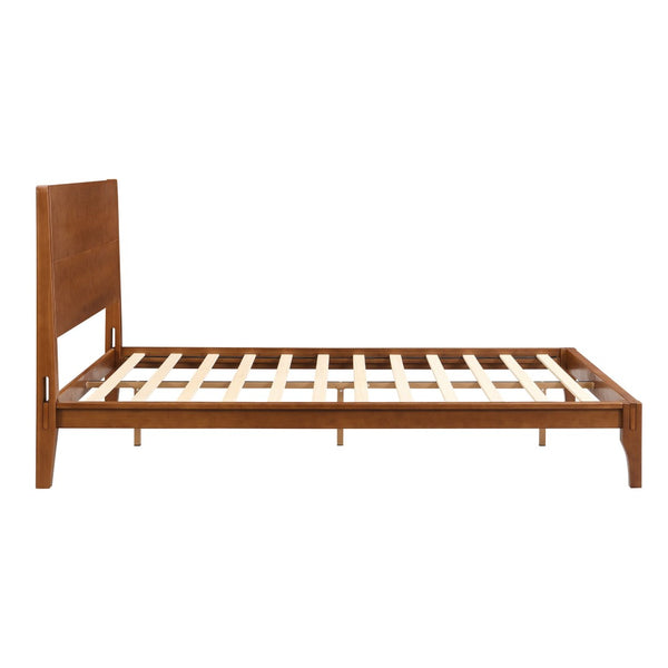 English Elm Mid-century Queen Platform Bed Sustainable Bamboo Frame Slatted Base No Box Spring Needed Brown N701P446513D