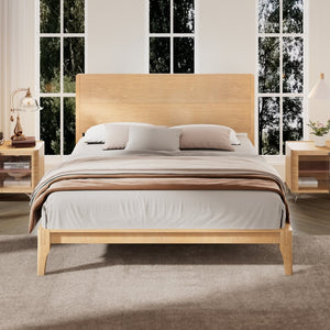 English Elm Mid-century Queen Platform Bed Sustainable Bamboo Frame Slatted Base No Box Spring Needed Natural N701P446513N