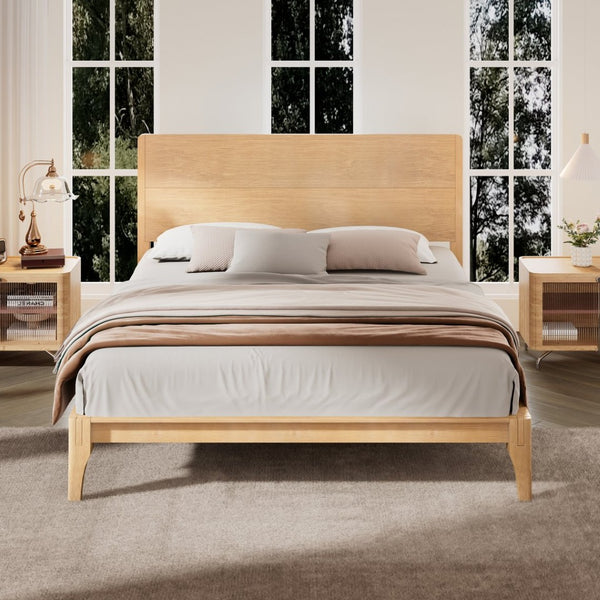 English Elm Mid-century Queen Platform Bed Sustainable Bamboo Frame Slatted Base No Box Spring Needed Natural N701P446513N