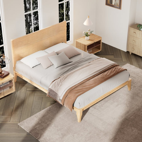 English Elm Mid-century Queen Platform Bed Sustainable Bamboo Frame Slatted Base No Box Spring Needed Natural N701P446513N