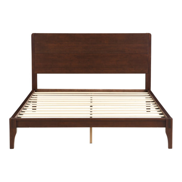 English Elm Mid-century Queen Platform Bed Sustainable Bamboo Frame Slatted Base No Box Spring Needed Chocolate N701P446513Q