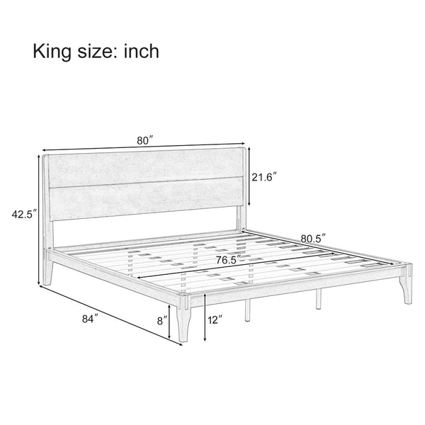 English Elm Mid-century Bamboo King Platform Bed with Slat Support Eco Organic Grain Bedroom Frame Brown N701P446515D