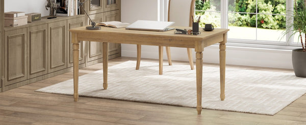 English Elm 60 Inch Rustic Farmhouse Writing Desk with Turned Legs and Convertible Keyboard Tray Seadrift N701P464449C