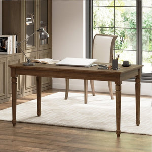 English Elm 60 Inch Rustic Farmhouse Writing Desk with Turned Legs and Convertible Keyboard Tray Chestnut N701P464449S