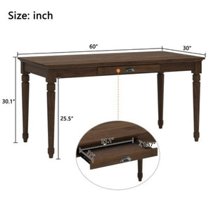 English Elm 60 Inch Rustic Farmhouse Writing Desk with Turned Legs and Convertible Keyboard Tray Chestnut N701P464449S