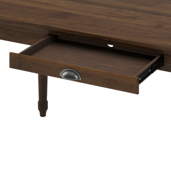 English Elm 60 Inch Rustic Farmhouse Writing Desk with Turned Legs and Convertible Keyboard Tray Chestnut N701P464449S
