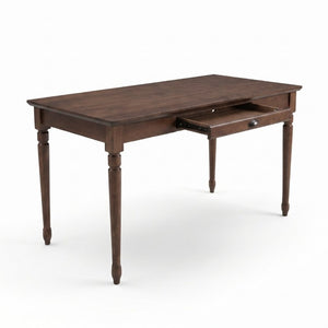 English Elm 60 Inch Rustic Farmhouse Writing Desk with Turned Legs and Convertible Keyboard Tray Chestnut N701P464449S