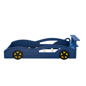 English Elm Wooden Race Car Twin Platform Bed with Built-in Storage for Kids Bedroom Fun Blue N701P465364C