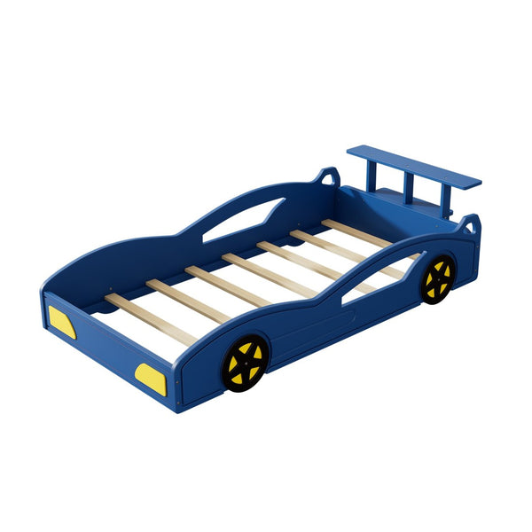 English Elm Wooden Race Car Twin Platform Bed with Built-in Storage for Kids Bedroom Fun Blue N701P465364C