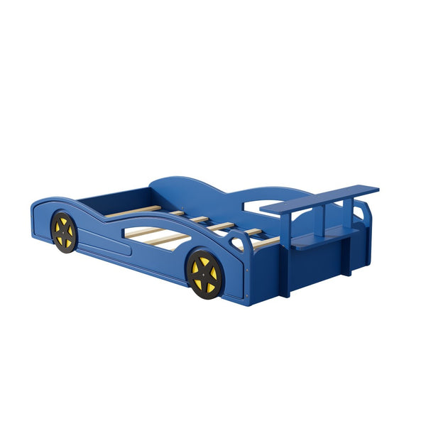 English Elm Wooden Race Car Twin Platform Bed with Built-in Storage for Kids Bedroom Fun Blue N701P465364C