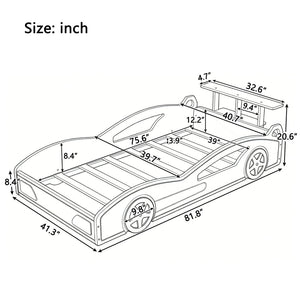 English Elm Wooden Race Car Twin Platform Bed with Built-in Storage for Kids Bedroom Fun Red N701P465364J
