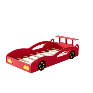 English Elm Wooden Race Car Twin Platform Bed with Built-in Storage for Kids Bedroom Fun Red N701P465364J