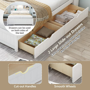 English Elm Twin Storage Bed Bookcase Headboard Built-In Downlight Charging Station Drawers White N701P465375K