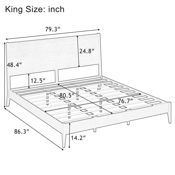 English Elm Mid-Century Danish Solid Bamboo King Sleigh Bed Natural Walnut Grain Low Profile Frame N701P469054D