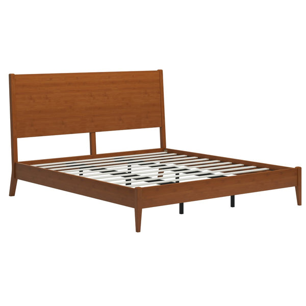 English Elm Mid-Century Danish Solid Bamboo King Sleigh Bed Natural Walnut Grain Low Profile Frame N701P469054D