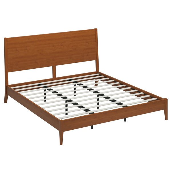 English Elm Mid-Century Danish Solid Bamboo King Sleigh Bed Natural Walnut Grain Low Profile Frame N701P469054D