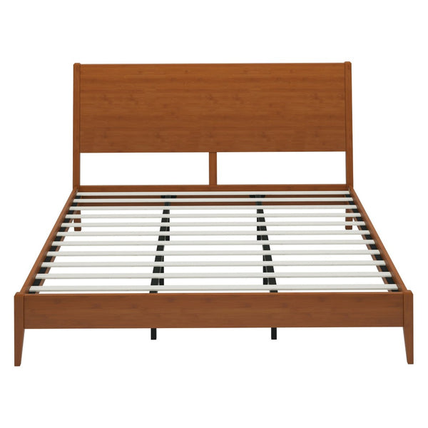 English Elm Mid-Century Danish Solid Bamboo King Sleigh Bed Natural Walnut Grain Low Profile Frame N701P469054D