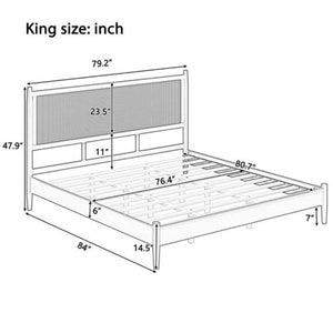 English Elm King Platform Bed Woven PE Rattan Headboard Matte Black Boho Coastal Pine Frame N701P472136B