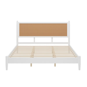English Elm King Platform Bed Woven Rattan Headboard White Pine Frame Boho Coastal Bedroom N701P472136K