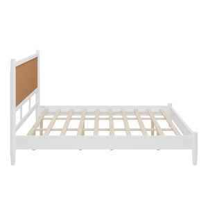 English Elm King Platform Bed Woven Rattan Headboard White Pine Frame Boho Coastal Bedroom N701P472136K