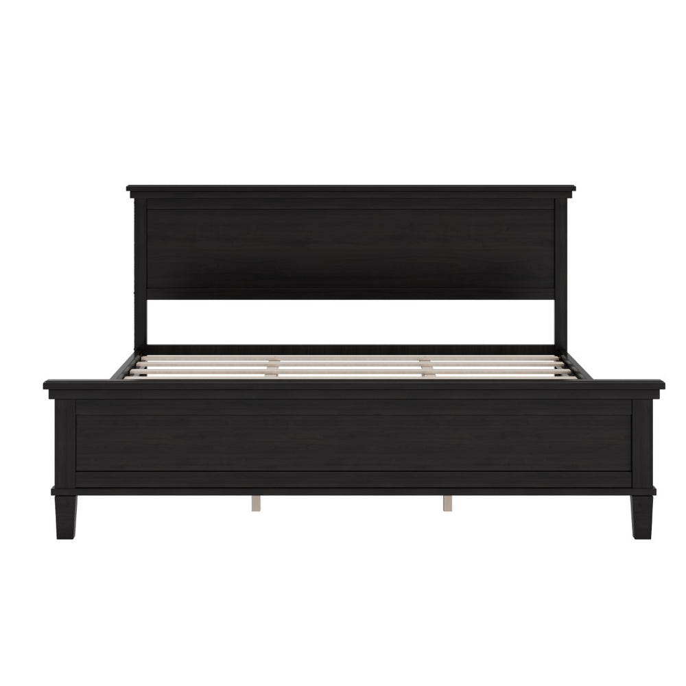 English Elm Mid-Century King Platform Bed Solid Pine Tapered Legs Wide Headboard Slat Base N701P486556B
