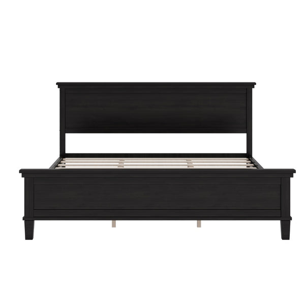English Elm Mid-Century King Platform Bed Solid Pine Tapered Legs Wide Headboard Slat Base N701P486556B