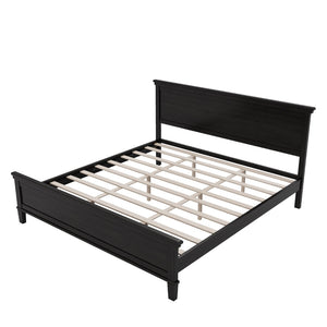English Elm Mid-Century King Platform Bed Solid Pine Tapered Legs Wide Headboard Slat Base N701P486556B