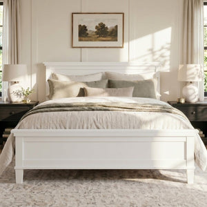 English Elm Mid-Century King Platform Bed Solid Pine Tapered Legs Curved Headboard Farmhouse Style White N701P486556K
