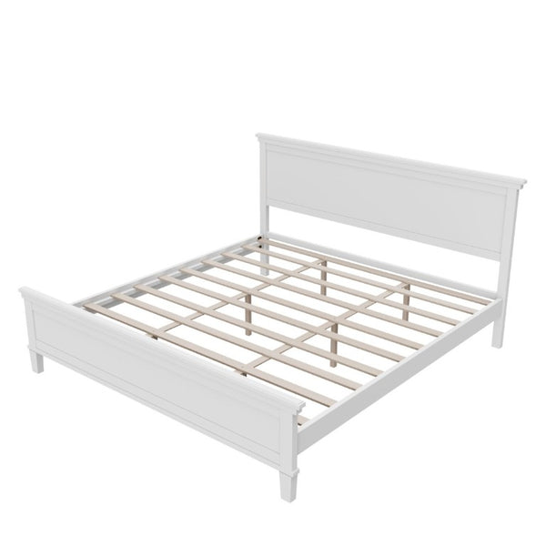 English Elm Mid-Century King Platform Bed Solid Pine Tapered Legs Curved Headboard Farmhouse Style White N701P486556K