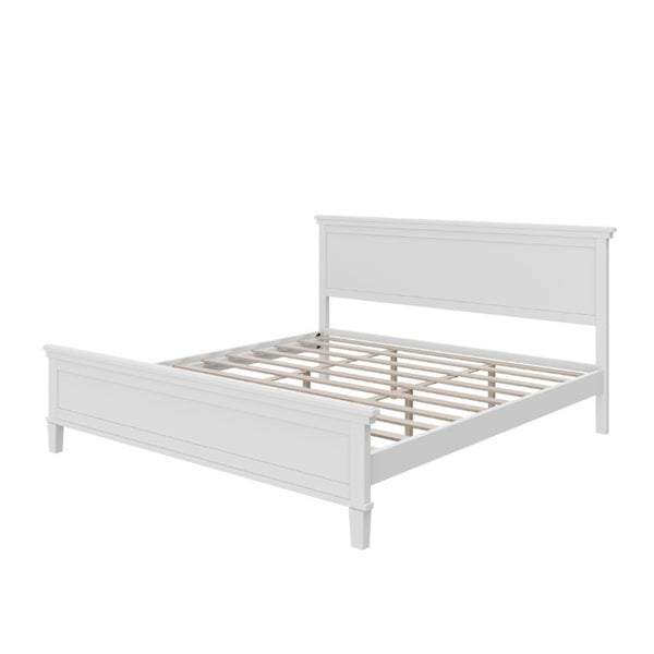 English Elm Mid-Century King Platform Bed Solid Pine Tapered Legs Curved Headboard Farmhouse Style White N701P486556K