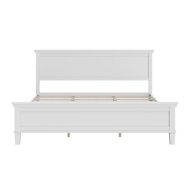 English Elm Mid-Century King Platform Bed Solid Pine Tapered Legs Curved Headboard Farmhouse Style White N701P486556K