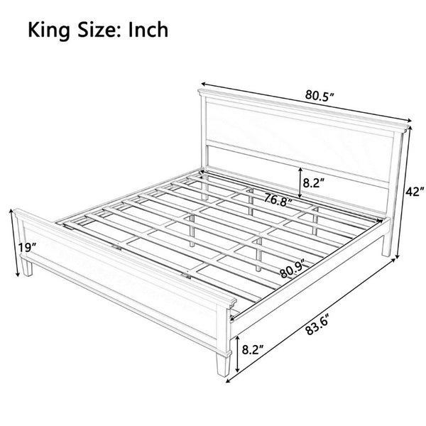 English Elm Mid-Century King Platform Bed Solid Pine Tapered Legs Curved Headboard Farmhouse Style Seadrift N701P486556S