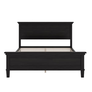 English Elm Mid-Century Queen Platform Bed Solid Pine Tapered Legs Clean Headboard Slat Base Charcoal Black N701P486560B