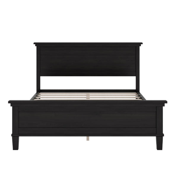 English Elm Mid-Century Queen Platform Bed Solid Pine Tapered Legs Clean Headboard Slat Base Charcoal Black N701P486560B