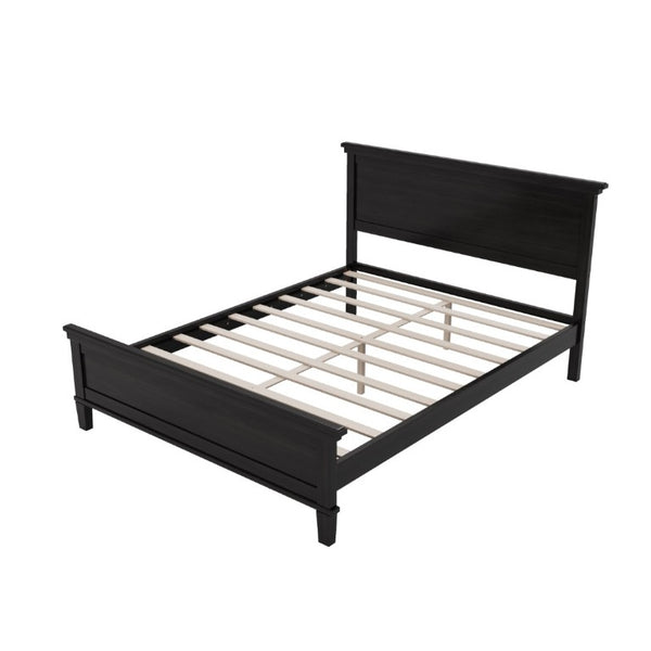 English Elm Mid-Century Queen Platform Bed Solid Pine Tapered Legs Clean Headboard Slat Base Charcoal Black N701P486560B